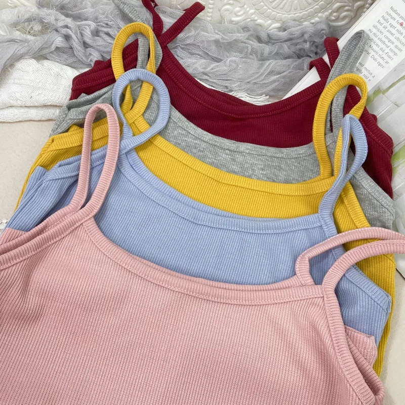 Summer New Solid Color Small Camisole for Girls and Students, with A Slimming Look and A Versatile Thread Vest. Short Base Shirt