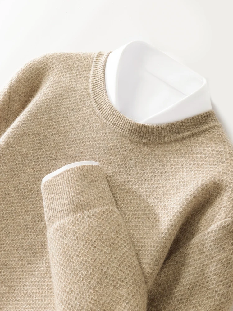 Maglione di cashmere da uomo O-Collo Pullover a maniche lunghe 100% Maglieria di cashmere Abbigliamento casual intelligente Autunno Inverno Top spessi e caldi