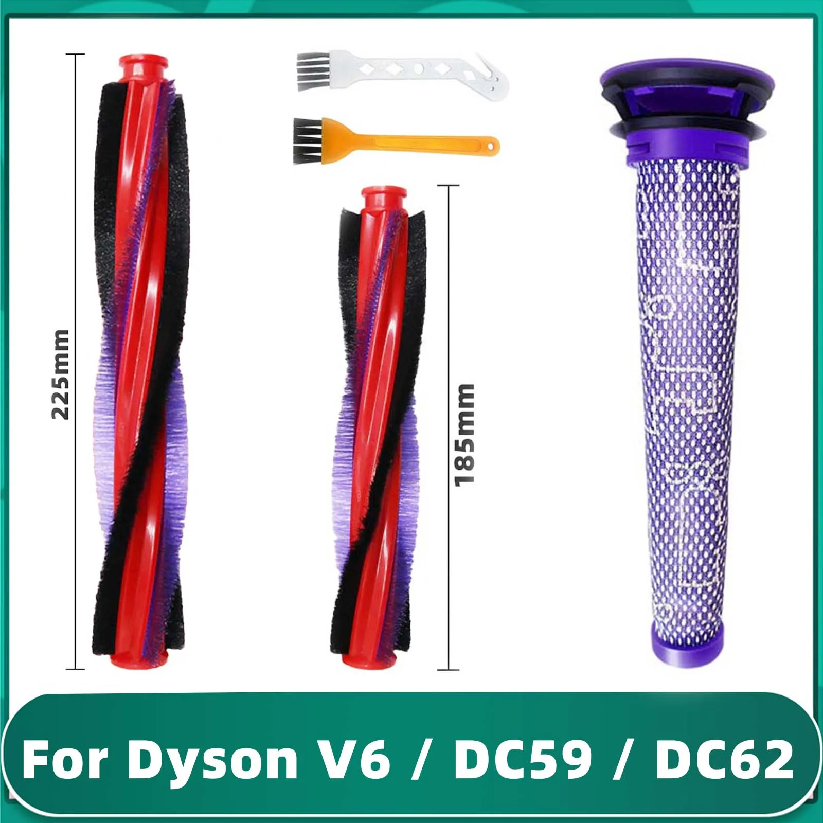 Fit For Dyson V6 Animal Fluff / DC59 / DC62 / SV03 / SV073 Roller 185 mm 225 mm Main Brush Bar Pre Filter Replacement Spare Part