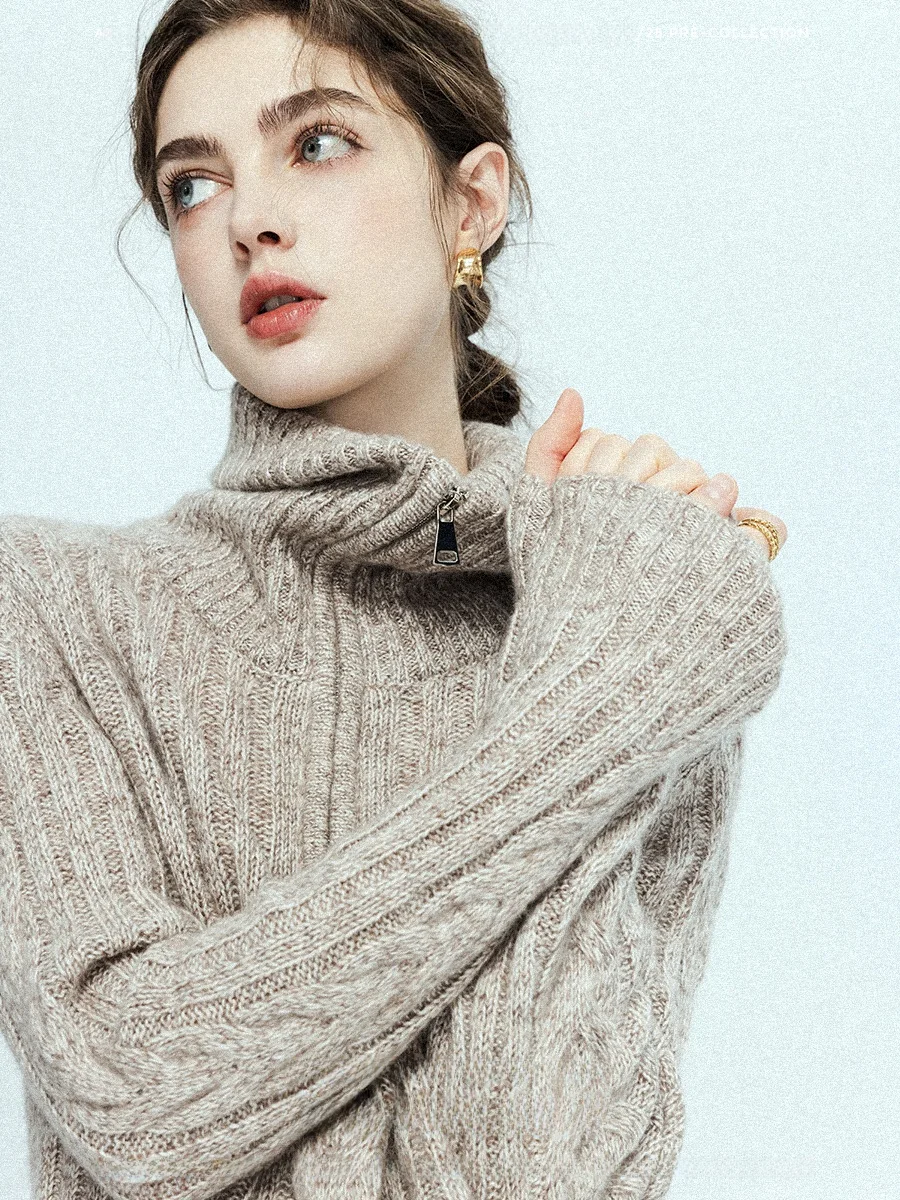 

Шерстяной вязаный свитер Camere с большим воротником и узором «косы», из редкого материала, модный, для повседневной носки, с длинными рукавами