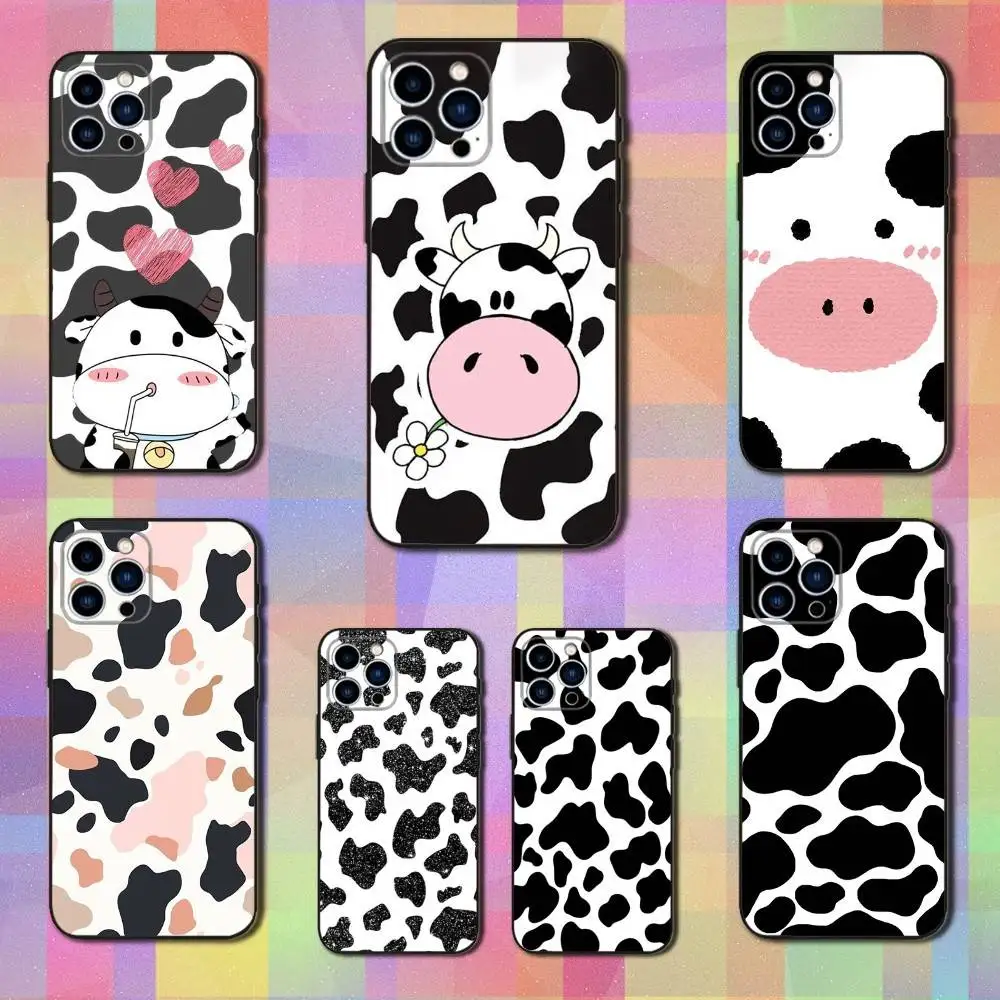 

Cute Cartoon Print Cow Phone For iPhone 13,12,15,14,11,16,17,Plus,Pro Max,XS,X,XR,SE,Mini,8,7,Soft Silicone Black