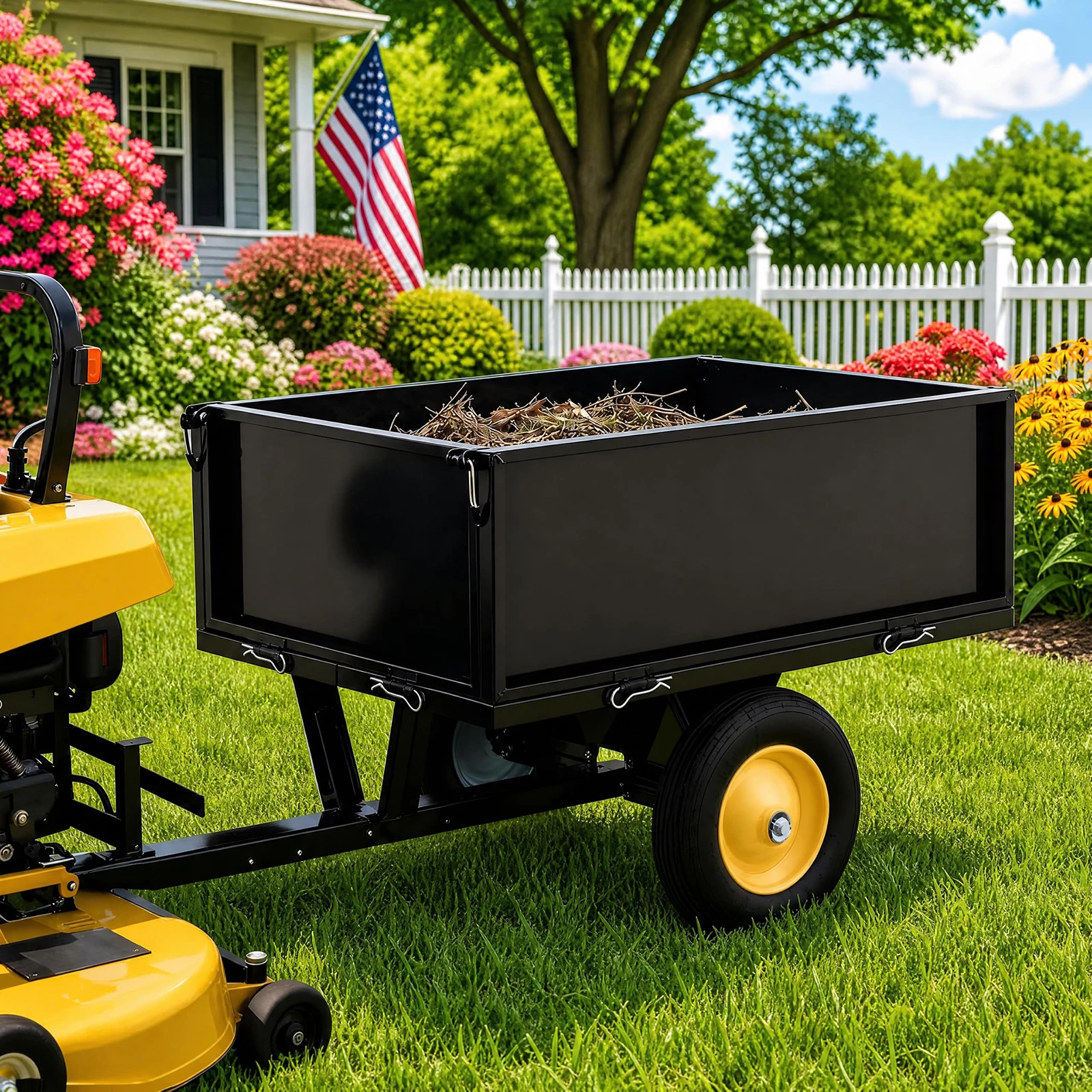 500LB Tow Behind ATV Trailer, 10 Cu Ft Steel Dump Cart, Removable Tailgate, 16in Tires For Lawn Tractor Garden Utility Trailer