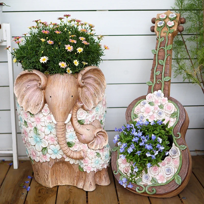 

Vintage animal elephant flower pot sculpture ornament floor decoration outdoor garden courtyard balcony villa entrance