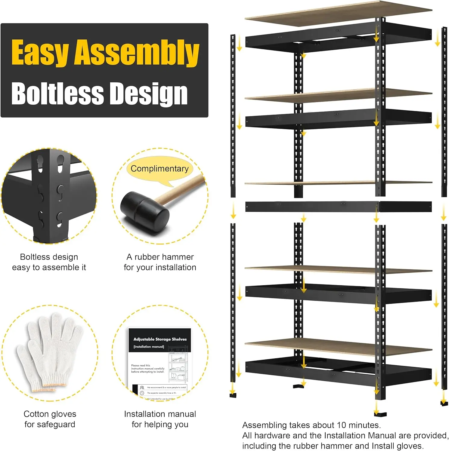 PrimeZone 48" x 24" x 72" Heavy Duty Storage Shelves - 5 Tier Adjustable Garage Storage Shelving, Metal Storage Utility Rack