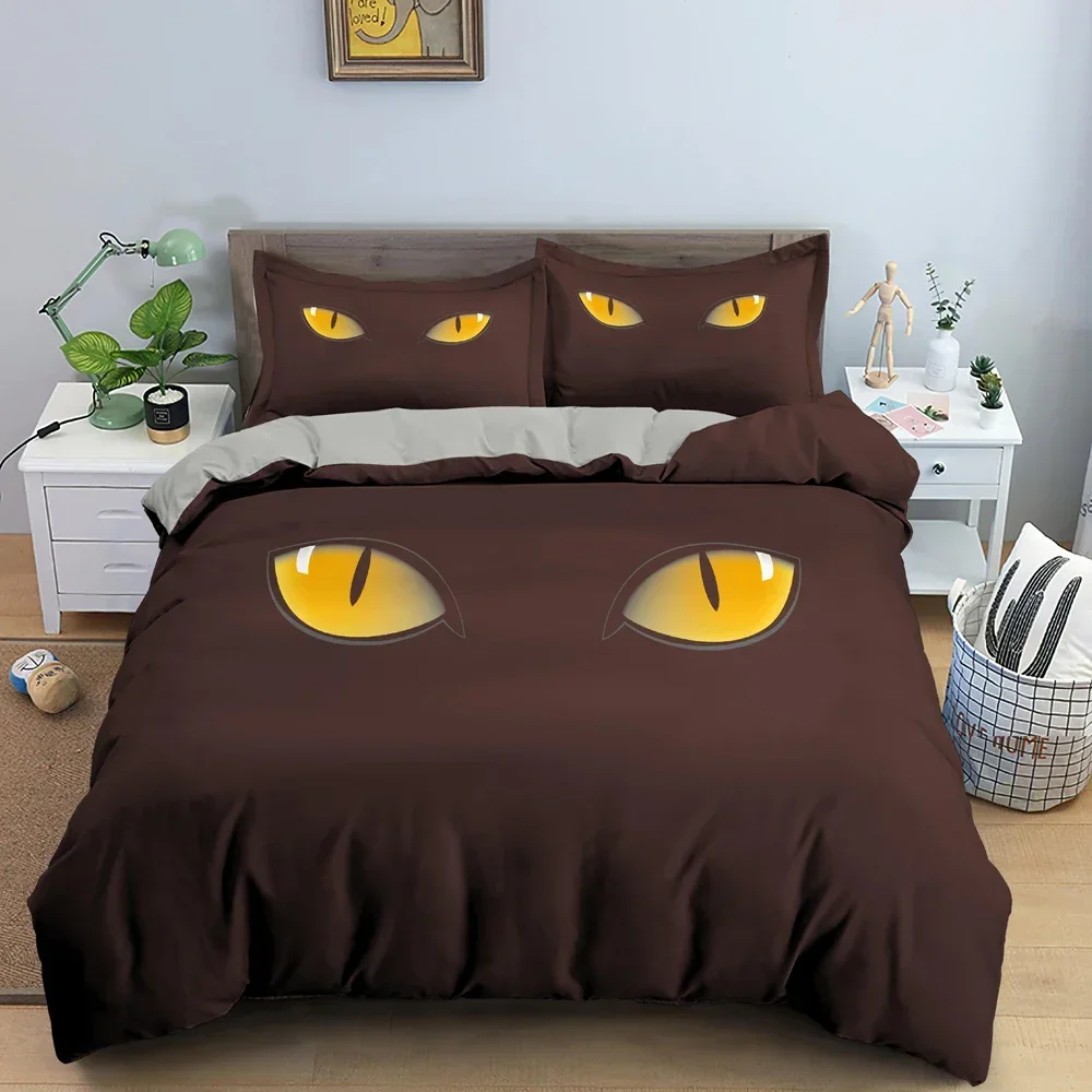 Cute Cat Pattern Comfortable Duvet Quilt Cover Pillowcase Bedding Set Children Bedroom Decoration Home Textile
