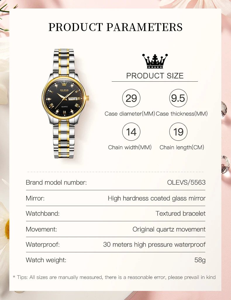 OLEVS Women Wrist Watch Original Watches for Ladies Waterproof Stainless Steel Luxury Quartz Woman Wristwatch Gold reloj hombre