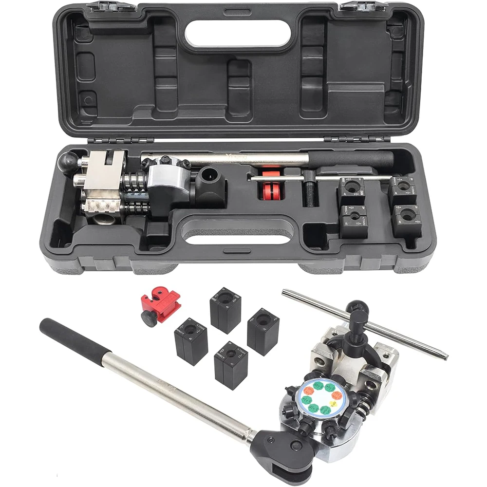 

Brake Line Flaring Tool Kit 45 Degree Single Double and Bubble Flares For 3/16"1/4" 5/16" 3/8" and 4.75mm Tubing