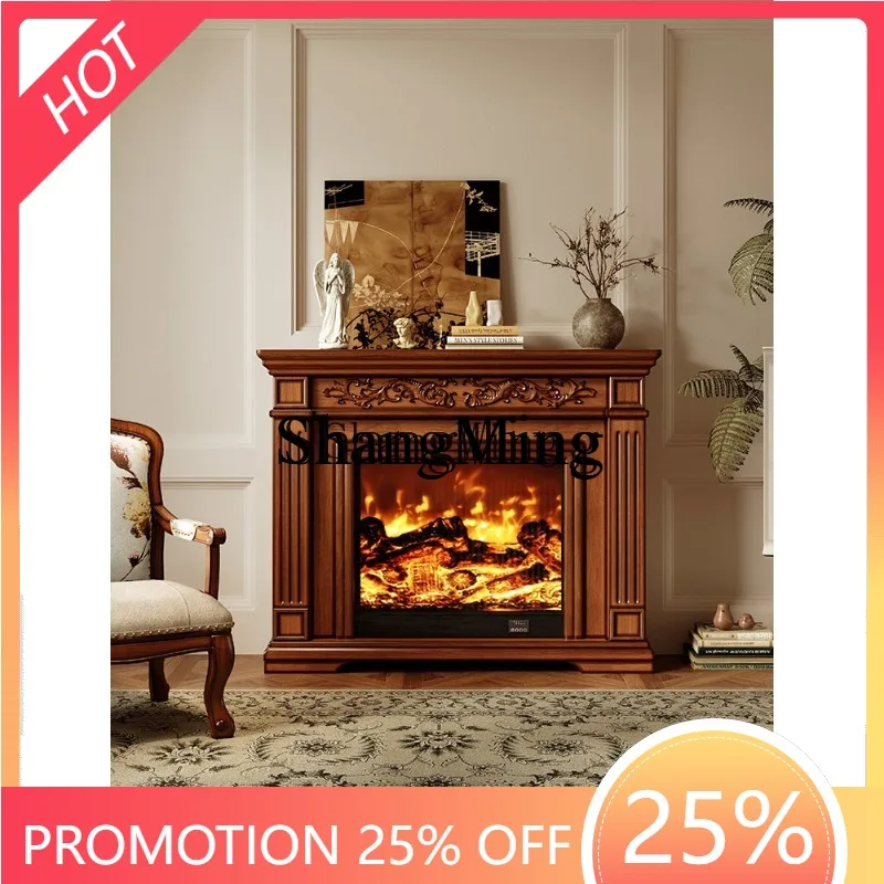 

CL сельский камин из цельного дерева, декоративный шкаф для гостиной, электронная имитация пламени, дрова, 3D у стены, новый