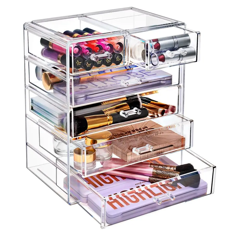 

Acrylic Makeup Organizer Set, 6Drawer Vanity amp Countertop Cosmetic Storage with Small amp Wide Drawers, Clear Makeup Storage f