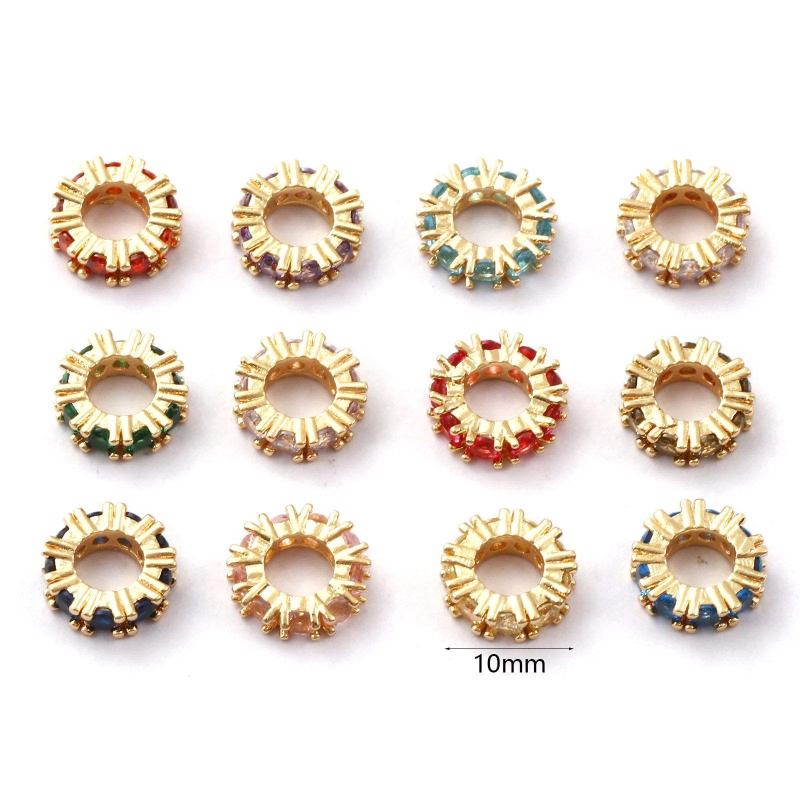 1pc 10mm Brass Birthstone Spacer Beads Gold Color Round Multicolour Cubic Zirconia Beads DIY Bracelet Jewelry Making Findings