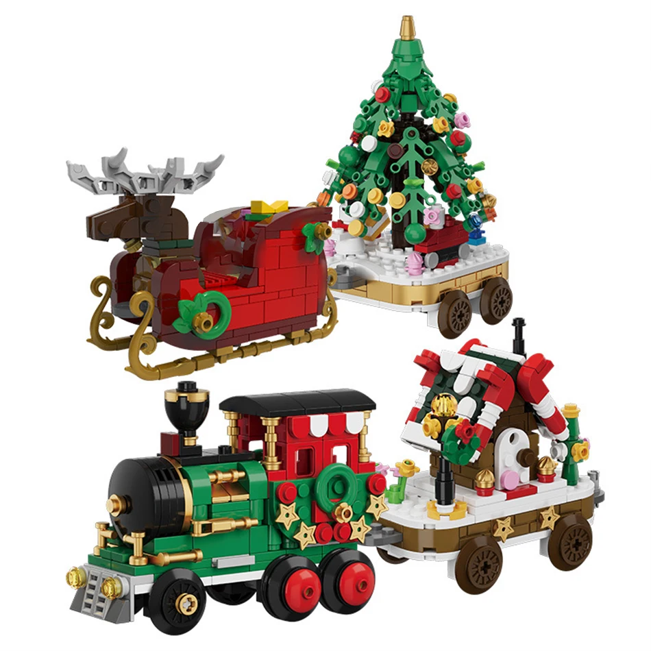 크리스마스 기차 산타클로스 블록 쌓기 장난감 DIY 조립 브릭 어린이 크리스마스 새해 선물 플라스틱 모델