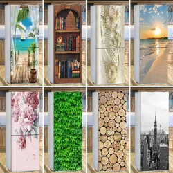 Leaf Flower Fridge Sticker Vinyl PVC Waterproof Self-Adhesive Poster Beach Bookshelf Wood Grain Mural Decorative Fridge Sticker