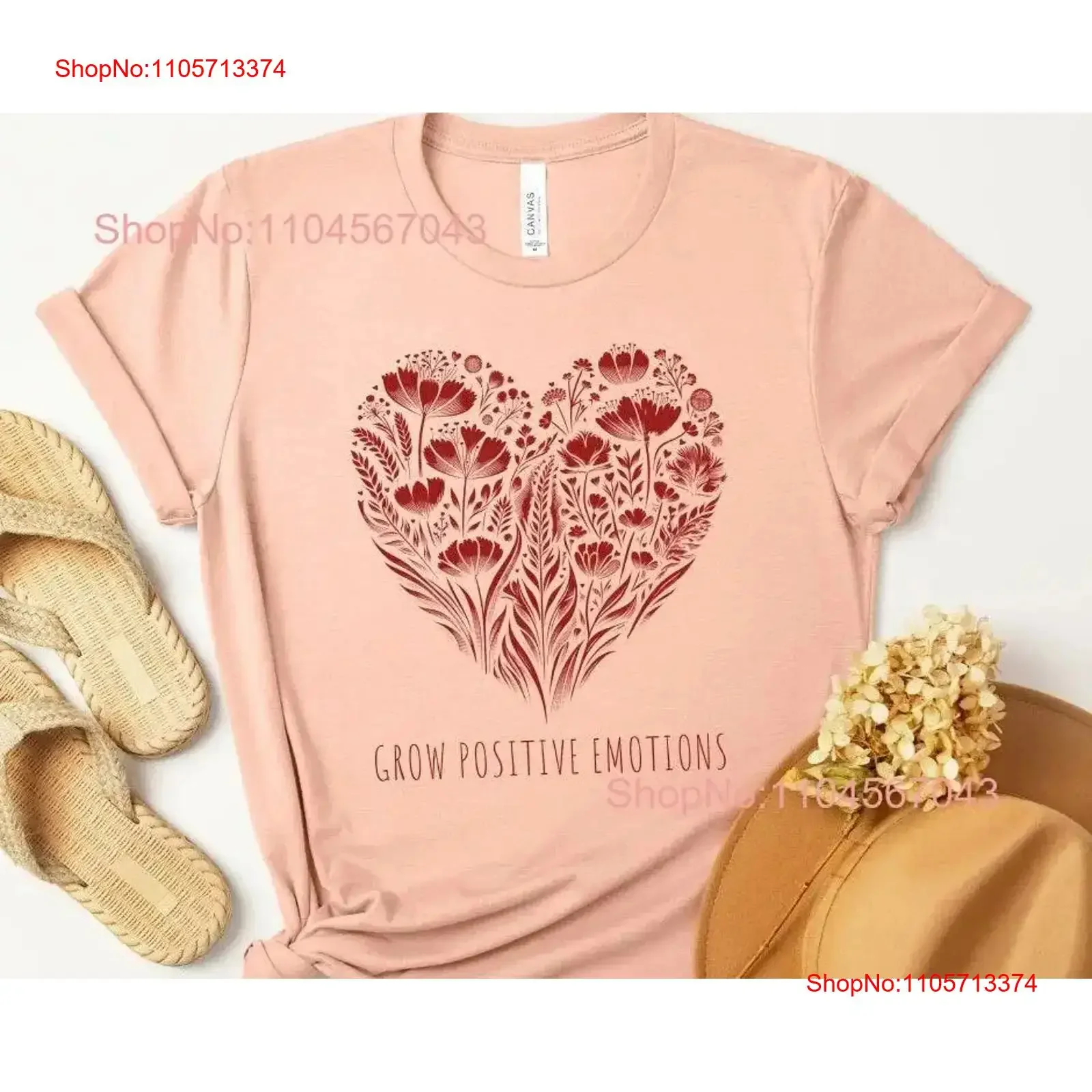 Grow Positive Emotions Flower Heart T Shirt Wildflowers Floral Love Inspirational For Her vintage Washed Casual Stretched