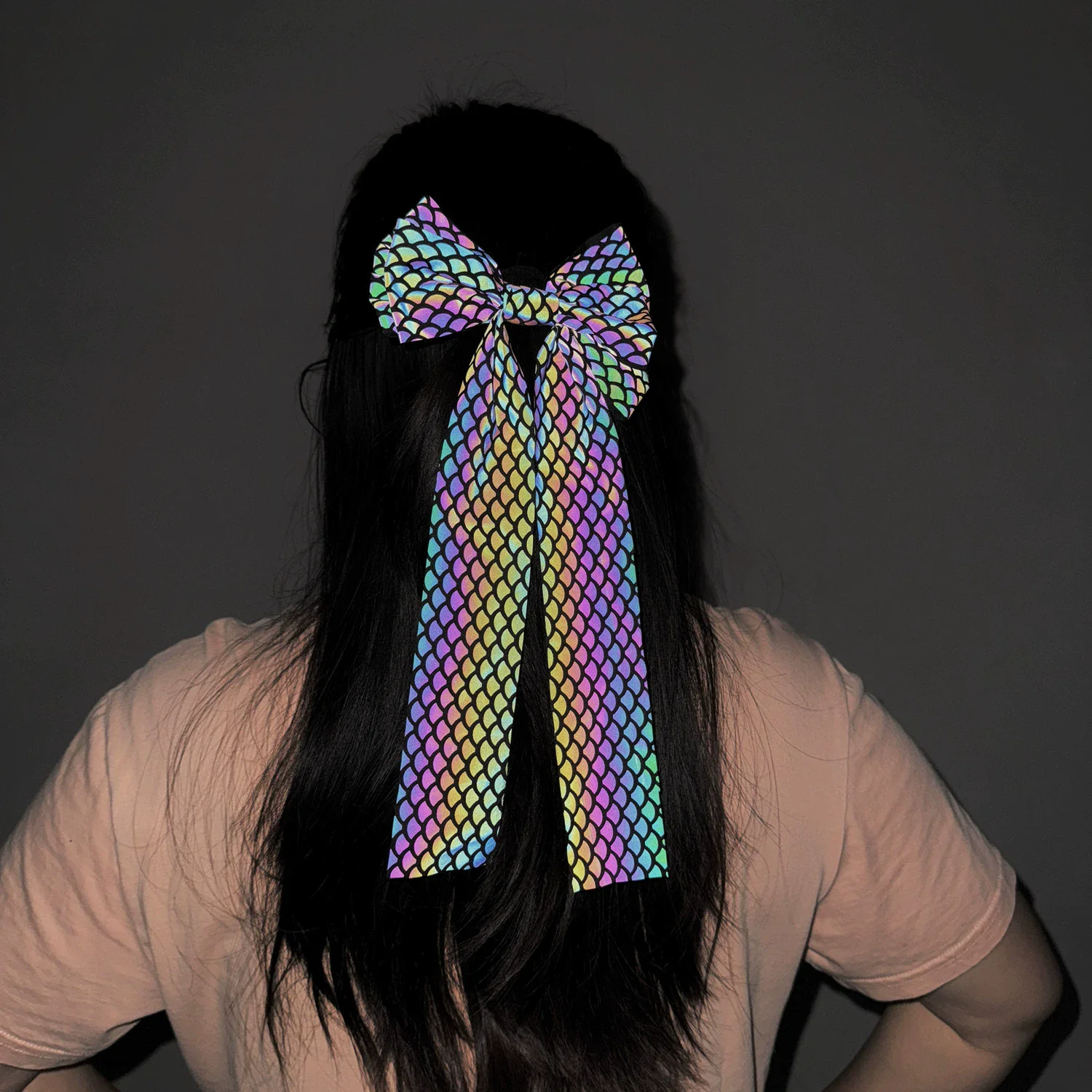 

New Rainbow Reflective Hairbands Women European and American Night Club Party Reflective Bow Hair Clip Luminous Hair Accessories