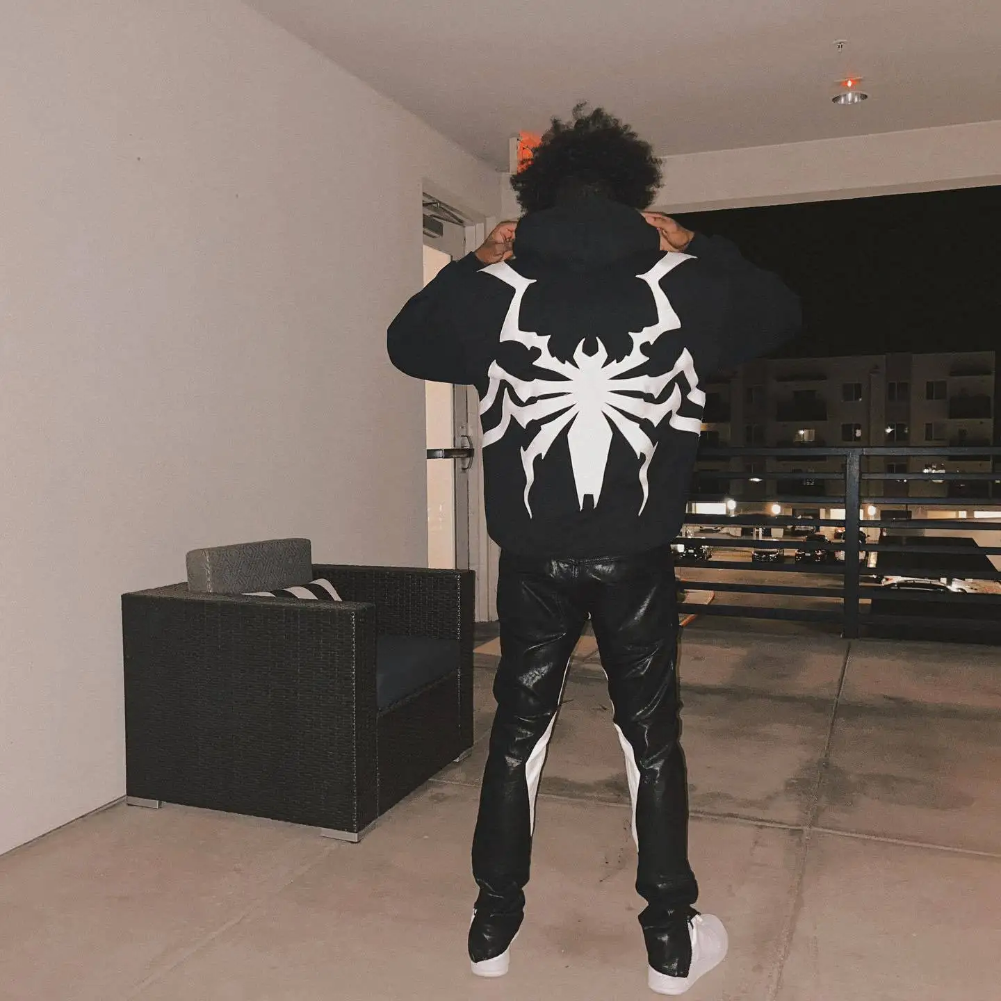 Unisex Hip Hop Punk Aesthetic Gothic Fashion Hoodies Women Spider Print Loose Sweatshirt Long Sleeve Hoodies Streetwear Tops