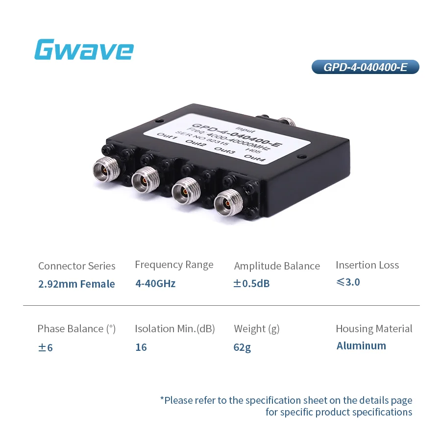 2.92mm 4-Way Power Divider For Telecom 4 GHz To 40 GHz 20 Watt Rated From 4-Watts