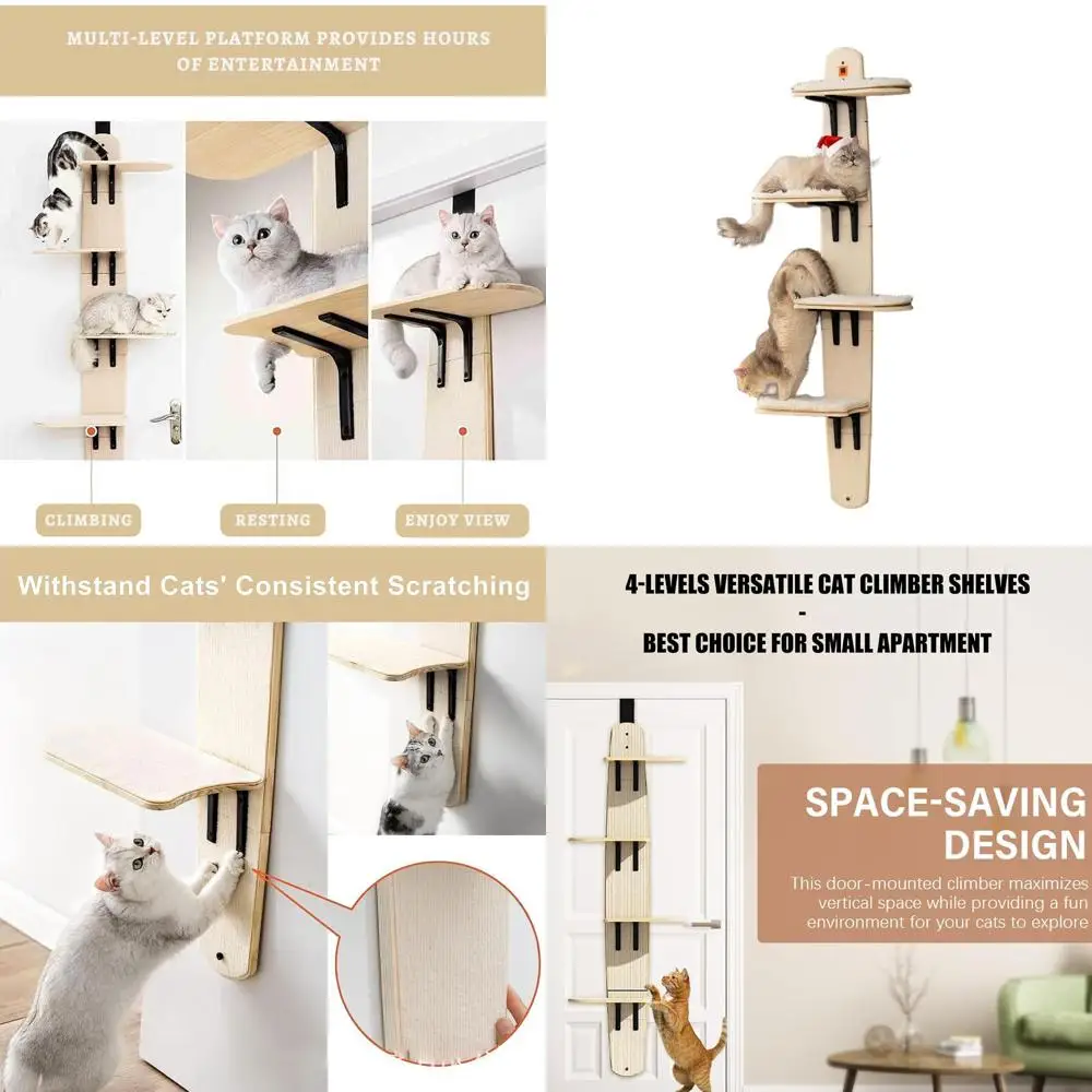 

Indoor Wall-Mounted 4-Tier Cat Climbing Tree with Hanging Shelf