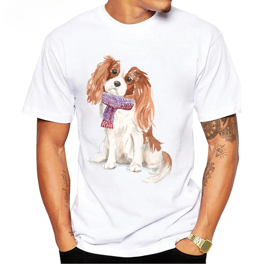 Summer harajuku AMEITTE Fashion Men  Cavalier King  Spaniel Print Boy Casual Tops Funny Dog Lover Tees Man Short Sleeve