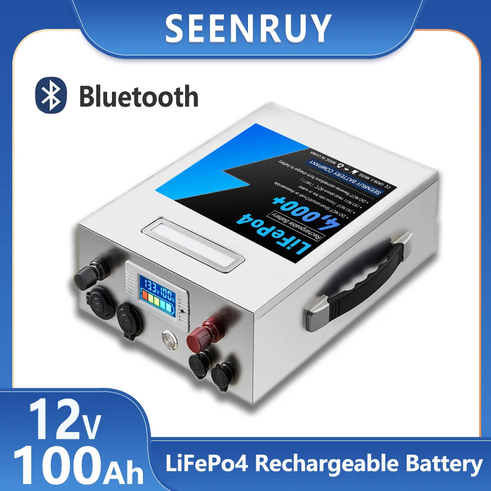 12v 100AH  Lifepo4 Rechargeable Battery Pack Built-in BMS Optional Bluetooth Perfect for  Camping out Household electricity