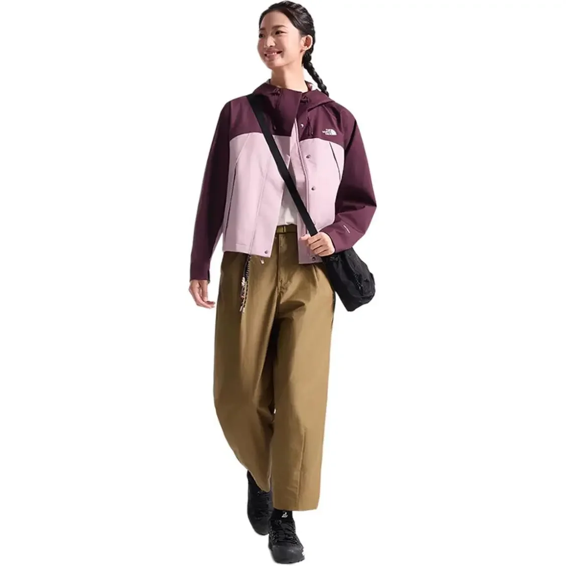 THE NORTH FACE Chaqueta corta con capucha y carcasa dura para mujer, holgada, resistente al viento, impermeable, para viajes, senderismo, ropa de abrigo para exteriores NF0A8J6X‑0DA