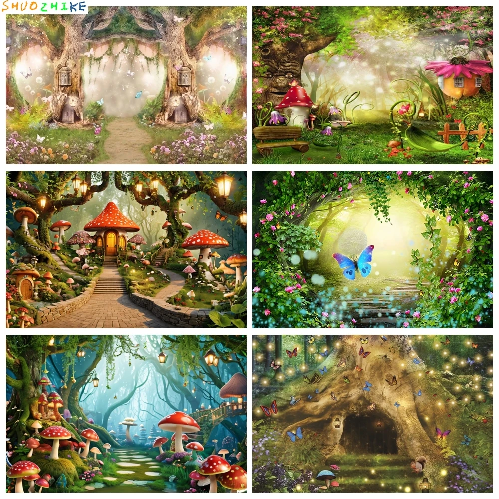 

Dreamy Natural Jungle Forest Wonderland Backdrop Fairy Tale Mushroom Baby Birthday Party Photography Background Photo Studio