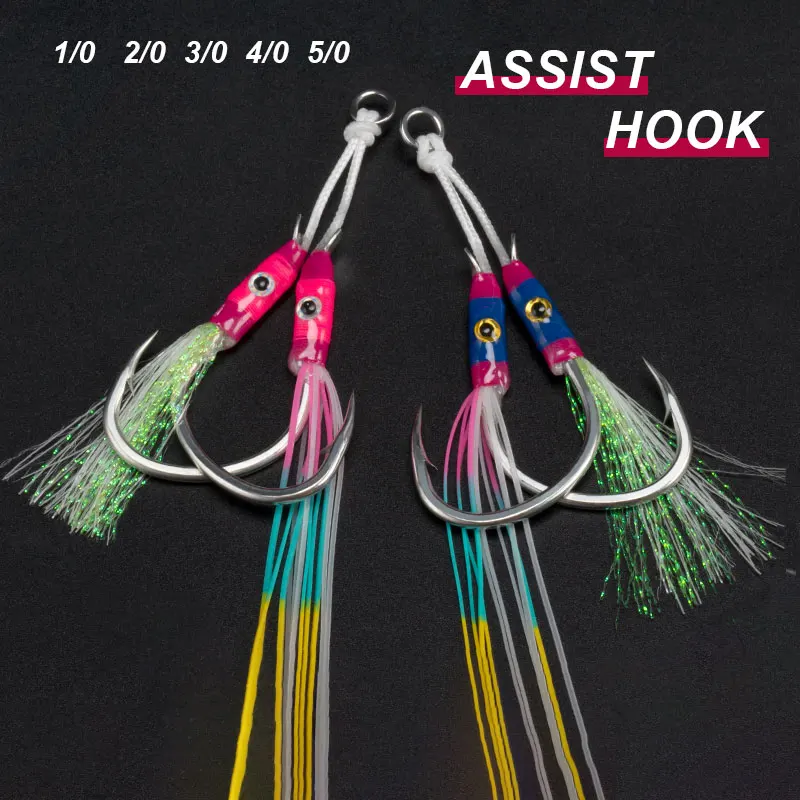 OBSESSION HK036 10Pairs/lot High Carbon Slow Sinking Jig Hook Double Assist Jigging Hook Glow Ocean Boat Assist Fish Hooks Pesca