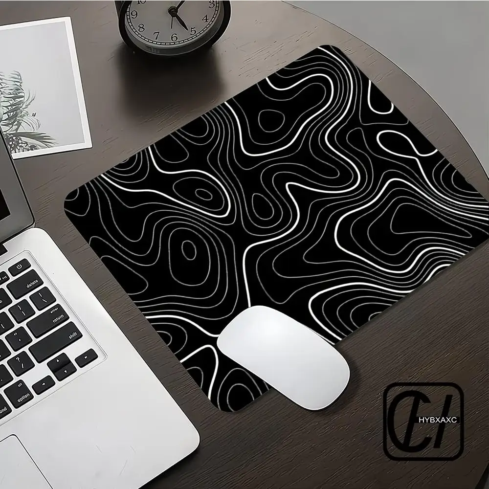 

Black And White Strata Liquid small Mousepad Large Abstract Mouse Pad Gaming Deskmat With Lockedge Office Non-slip XAXC
