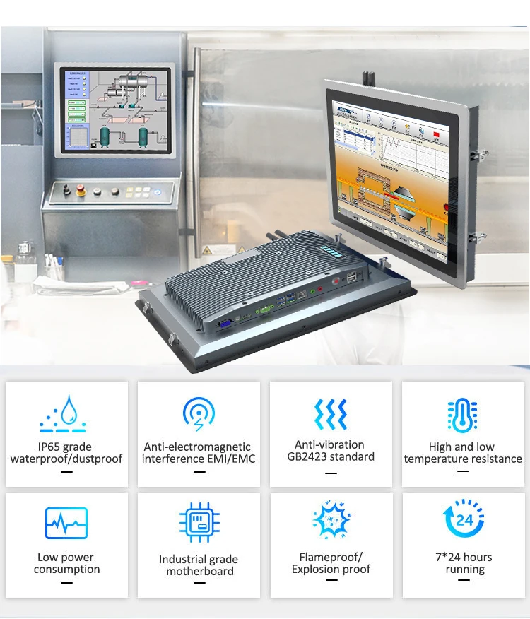 Ip65 Front-All-In-One Win10 Waterproof Wall Mounted Computer Fanless Embedded Mount With Touch Screen Industrial Panel PC Stock