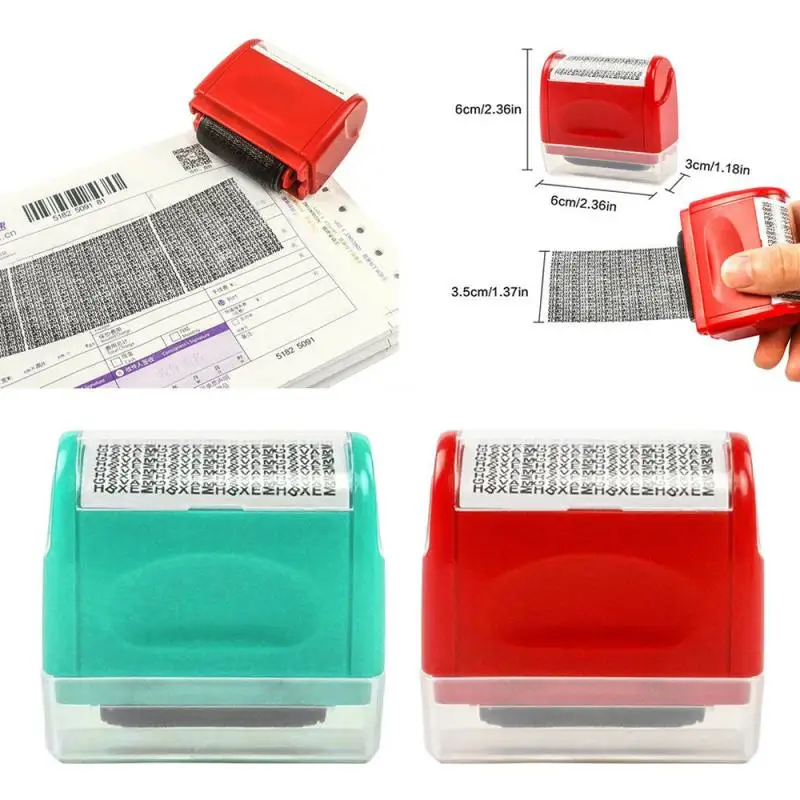 Wide Rolling Security Stamp, Identity Theft Prevention, Guard Roller, Vermelho, 6x6x3cm