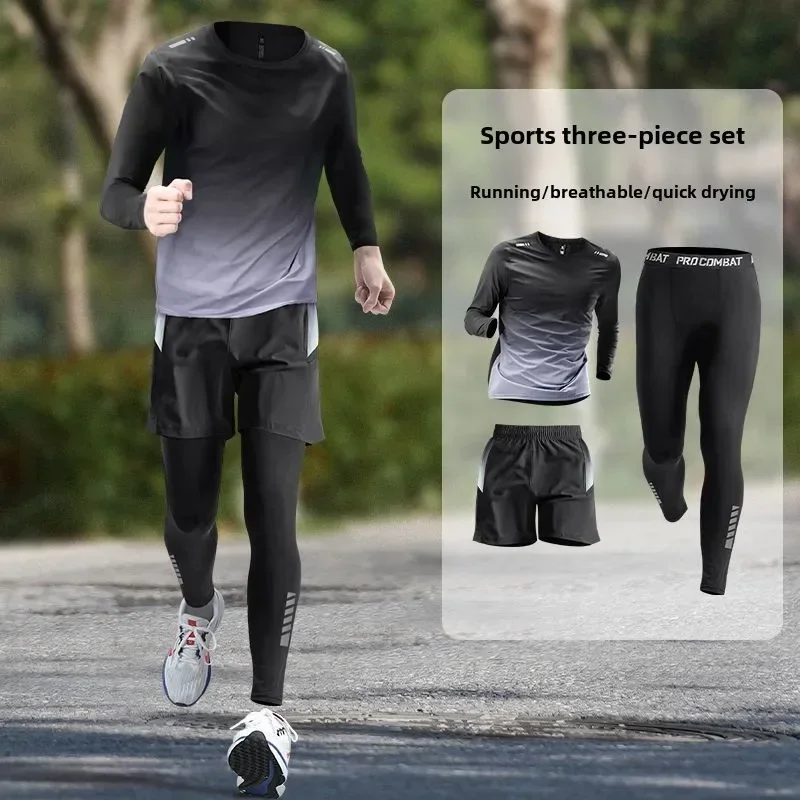 Men's Sports Suit Quick-Dry Running Training Fitness Wear Fall Winter Morning Runs Equipment Men's Breathable Sportswear Set