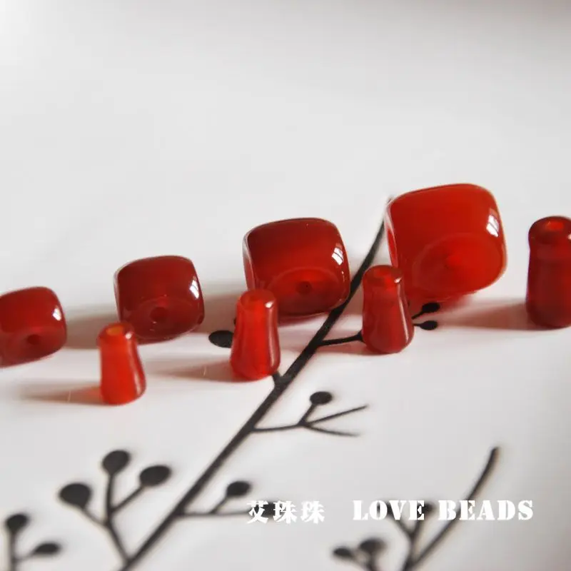 Natual Red Stone Square Three Holes Beads Tibet Ghuru Guru Loose Beads DIY Jewelry Making