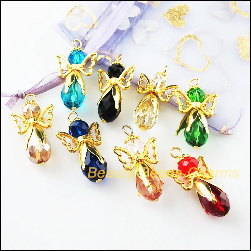 8 szt. Skrzydła w kolorze złota tańczące mieszane kryształowe anioły Charms wisiorki 18x34mm — zdjęcie 5