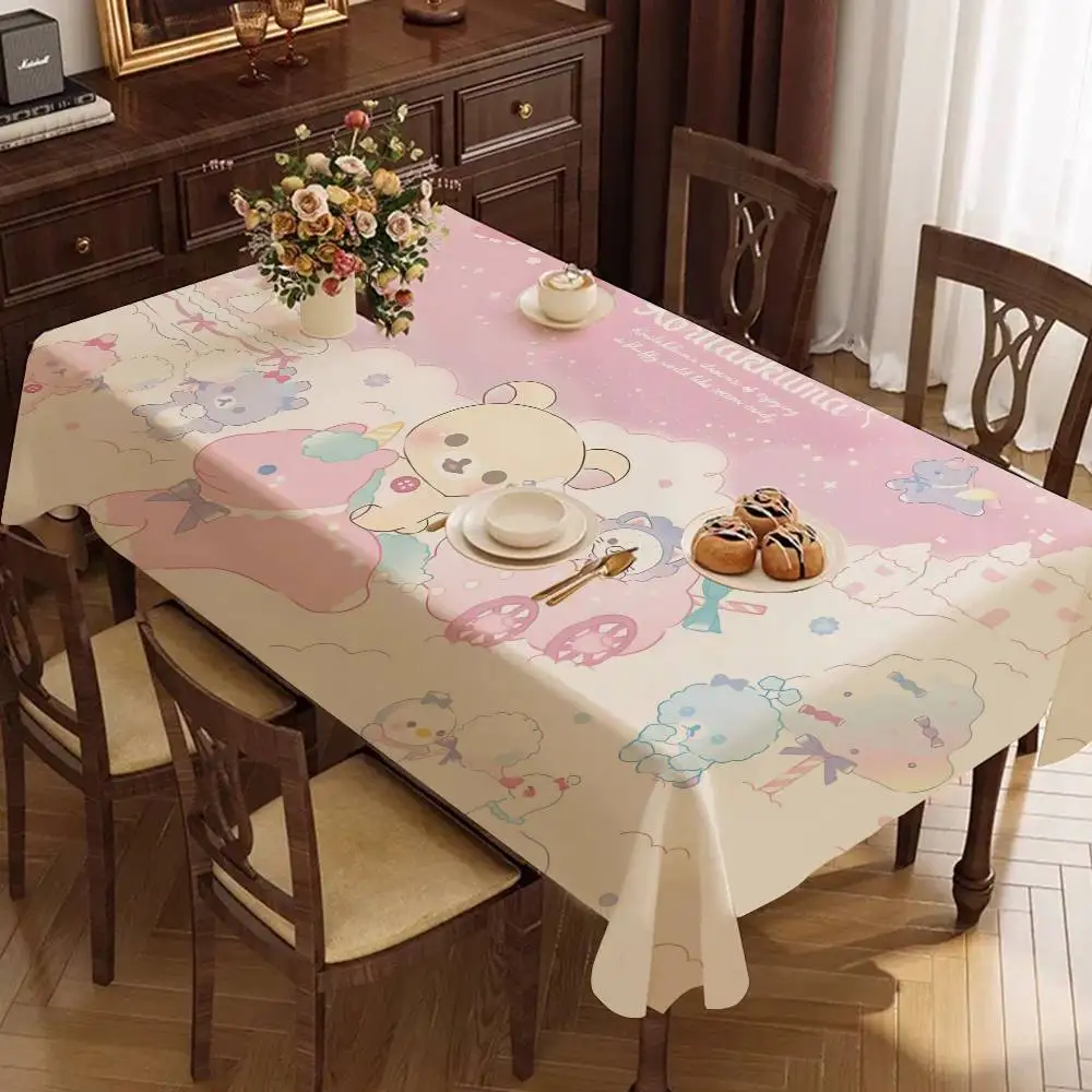Popular Cute R-rilakkumas Bear Rectangle Tablecloth Table Decor Reusable Waterproof Kitchen Dining Table Cloth Holiday
