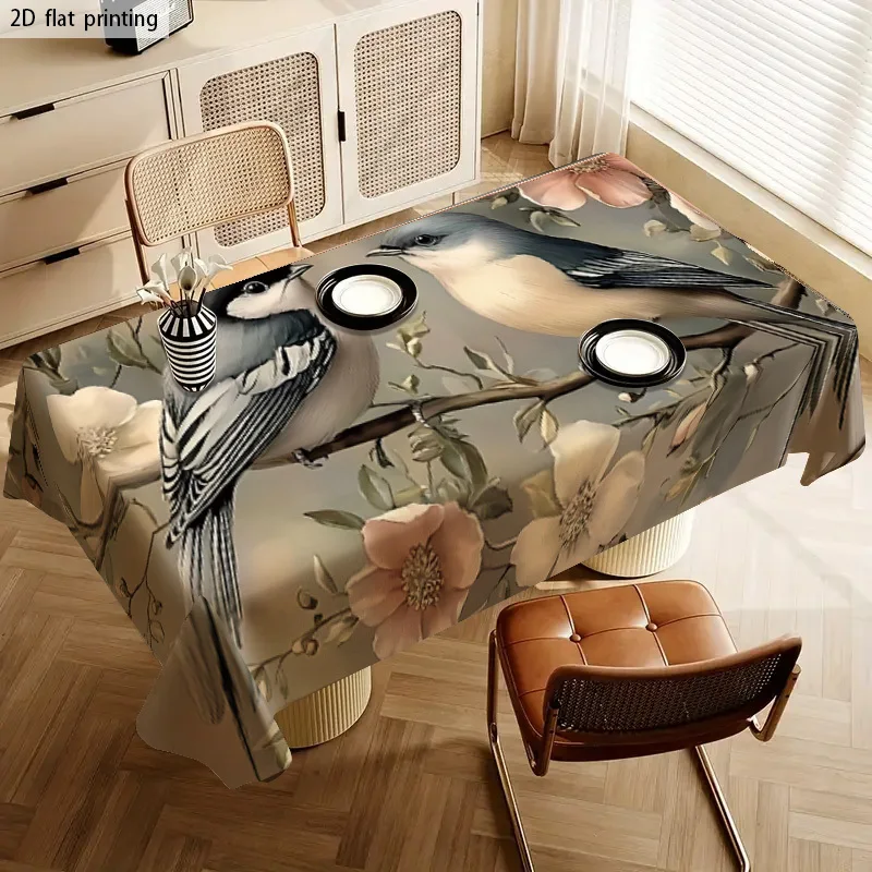 Elegant 2D Floral Print Tablecloth Waterproof Table Runner for Dining Room Centerpiece Decor