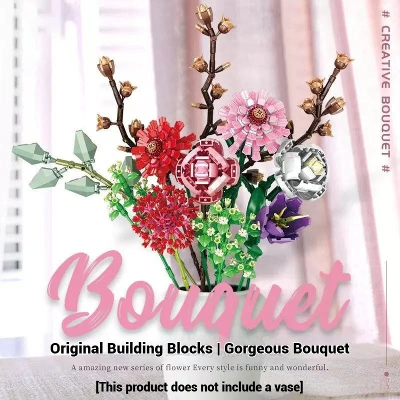 

Романтический подарок на День святого Валентина, сборка модели букета из строительных блоков своими руками, сборка искусственных цветов, праздничный подарок для девочки