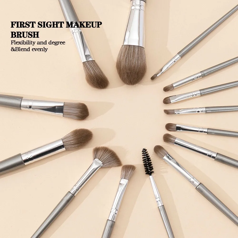 14 pièces/ensemble surligneur maquillage brosse ensemble dessiner sourcils gris Blush brosse moelleux contour mélange brosse femmes outil de beauté