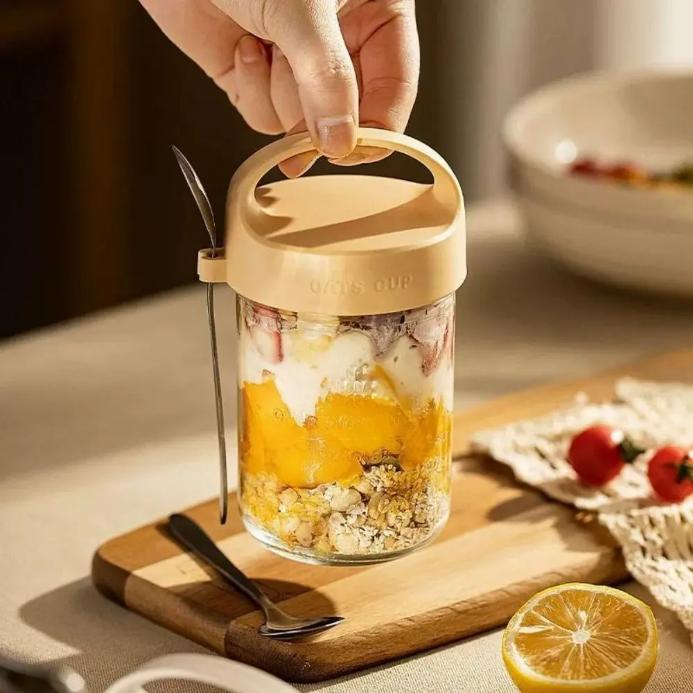 

430ML Breakfast Cups with Lid Spoon Oats Container Overnight Oatmeal Cup Set Leakproof Food Storage Box