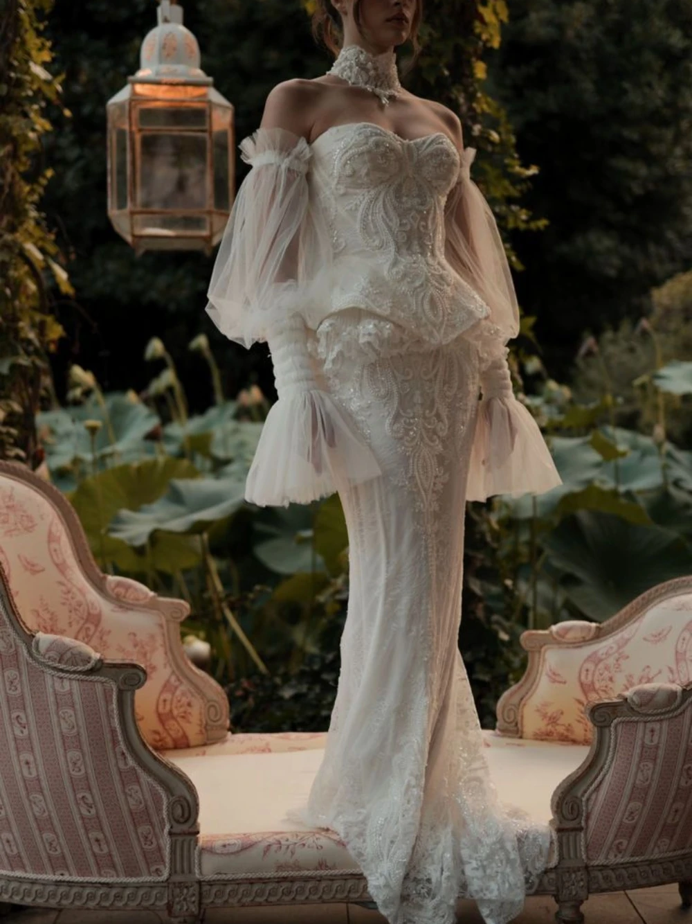 Gaun Pengantin Korset Manik-manik Indah Gaun Pengantin Renda Tulle Gaun Pengantin Wanita Bahu Terbuka Eksklusif Kustom Barang Baru