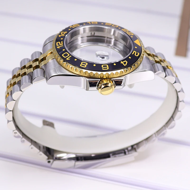 Silber-Gold 40mm Uhrengehäuse Saphirglas für SUB NH35 GMT NH34 NH36 NH70 NH72 2824 Miyota8215 Uhrwerk Gehäuse Armband Schiebeschnalle – Detail 3