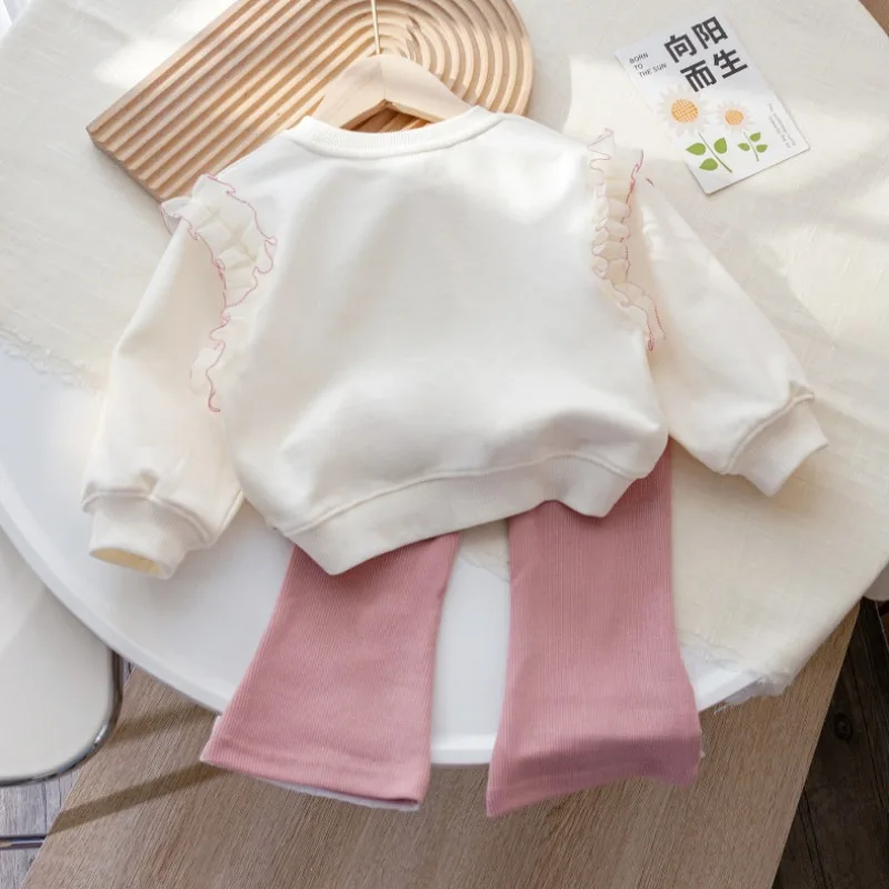 Conjunto de ropa de otoño para niños y niñas, sudaderas con estampado de flores para niños, jersey blanco, Top y pantalones, traje para bebés, chándales dulces de manga larga