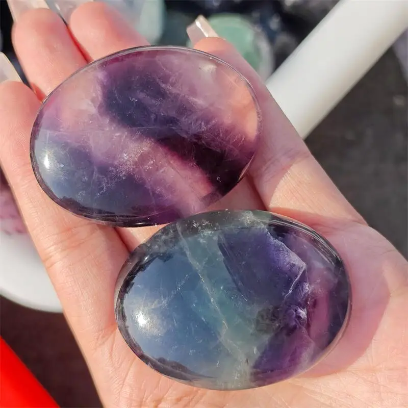Natural Fluorite Plam Carving Hand Cartoon Stones Healing Polished Mineral Ornaments Home Decoration 2PCS