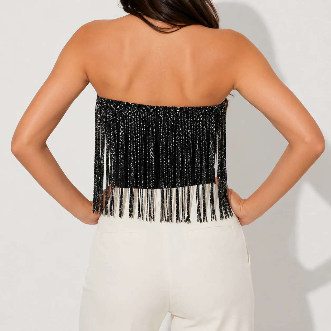 Silver Bright Silk Strapless Bustier Top for Women, Glam Party Night Out Sweetheart Neck Form Fitting Crop Top