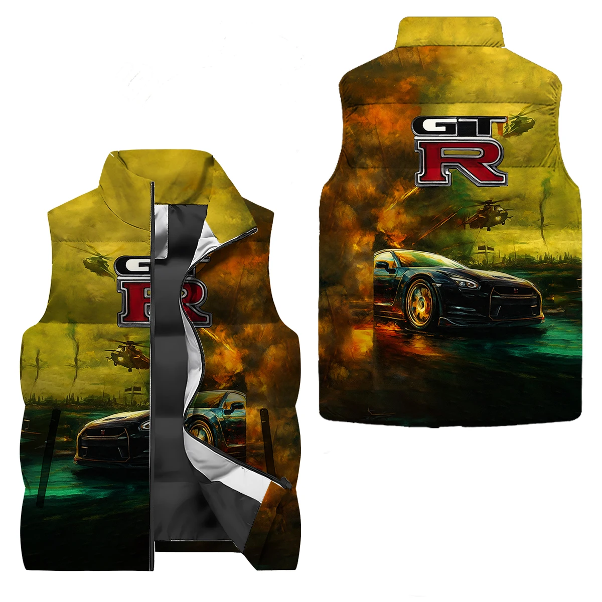 The 3D Nissan printed vest blends the passion of racing with bold colors, highlighting the handsomeness and fashion of this vest