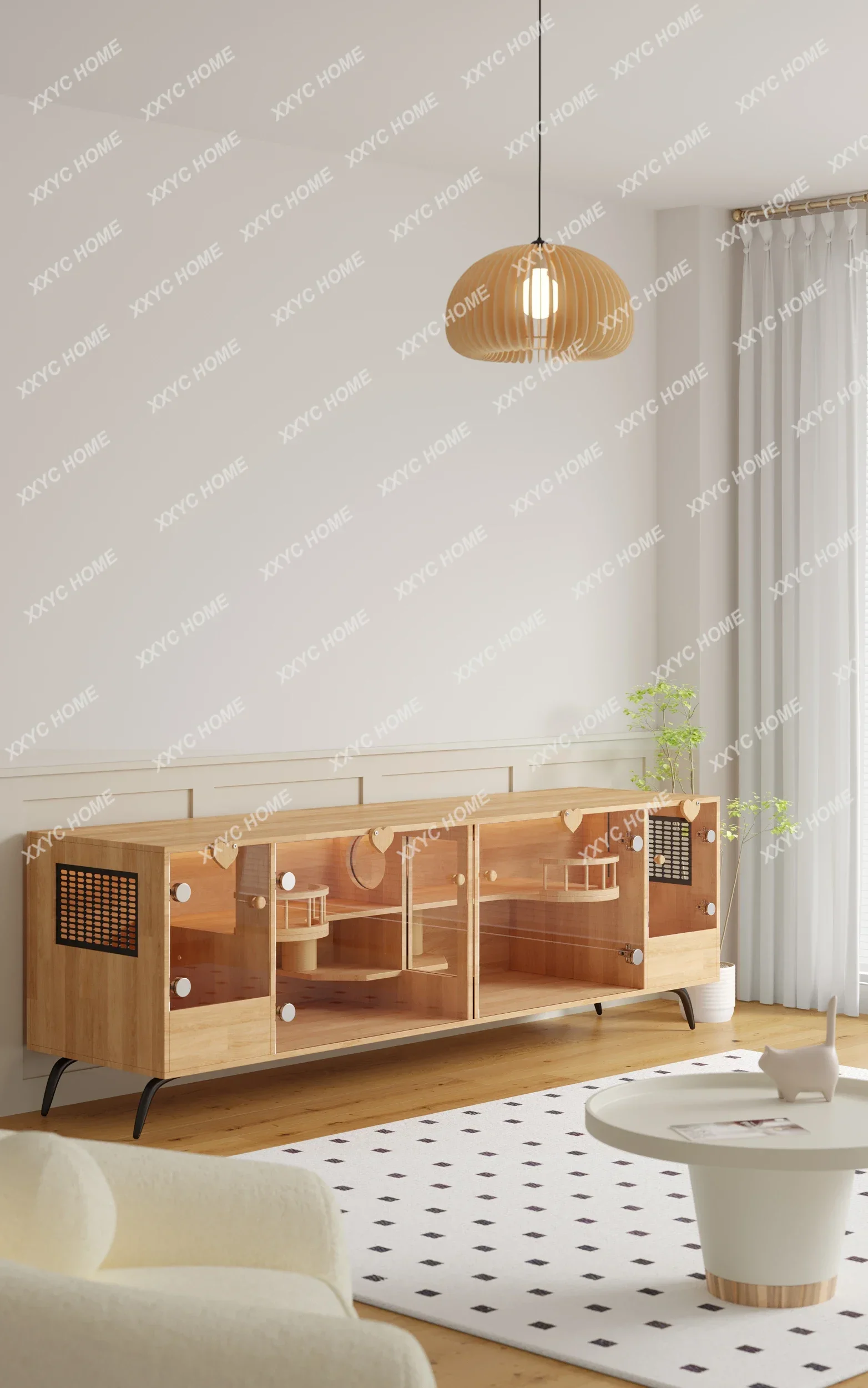 

Household indoor TV cabinet cat house cat cage cabinet Cat villa solid wood cage
