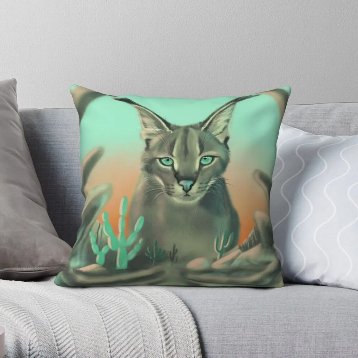 Caracal Cat Pillowcase Polyester Linen Velvet Printed Zip Decor Throw Pillow Case Room Cushion Cover Wholesale 45x45