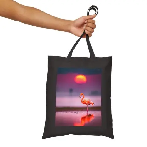 Polarshe Cotton Canvas Tote Bag Vibrant Pink Flamingo Fantasy Style Design 3, Gift