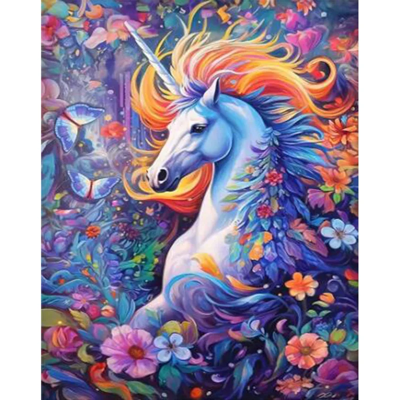 AB Diamond Diamond Painting Unicorns in the flowers Embroidery Kit Wall Decoration Hanging Painting