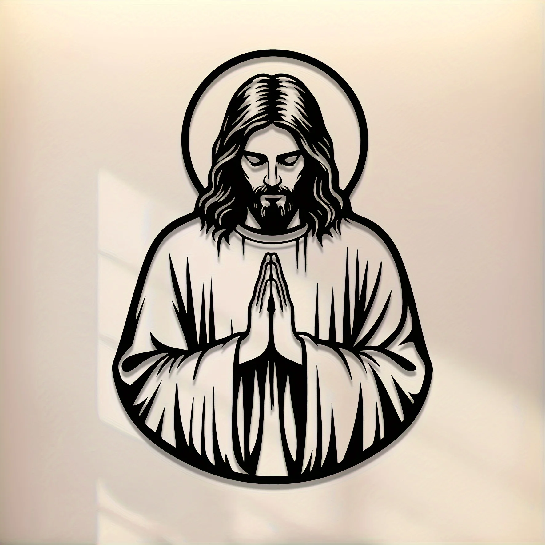 CIFBUY Iron Wall Art Abstract Jesus Prayer Metal Sculpture Rustproof Hanging Plaque Home Office Decor Ornament Accent