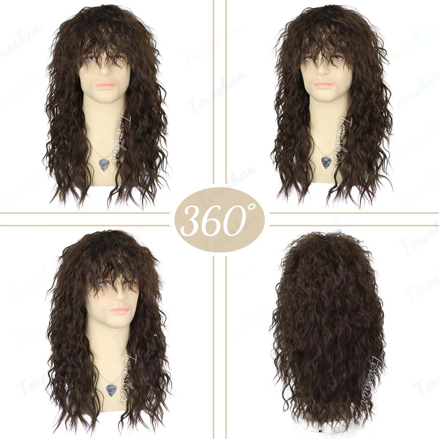 Synthetic Men’s 80s Brown Mullet Wigs Male Hair Punk Metal Rocker Wig,Eddie Costume Wig for Halloween Party Use,Multi-colore wig image 2