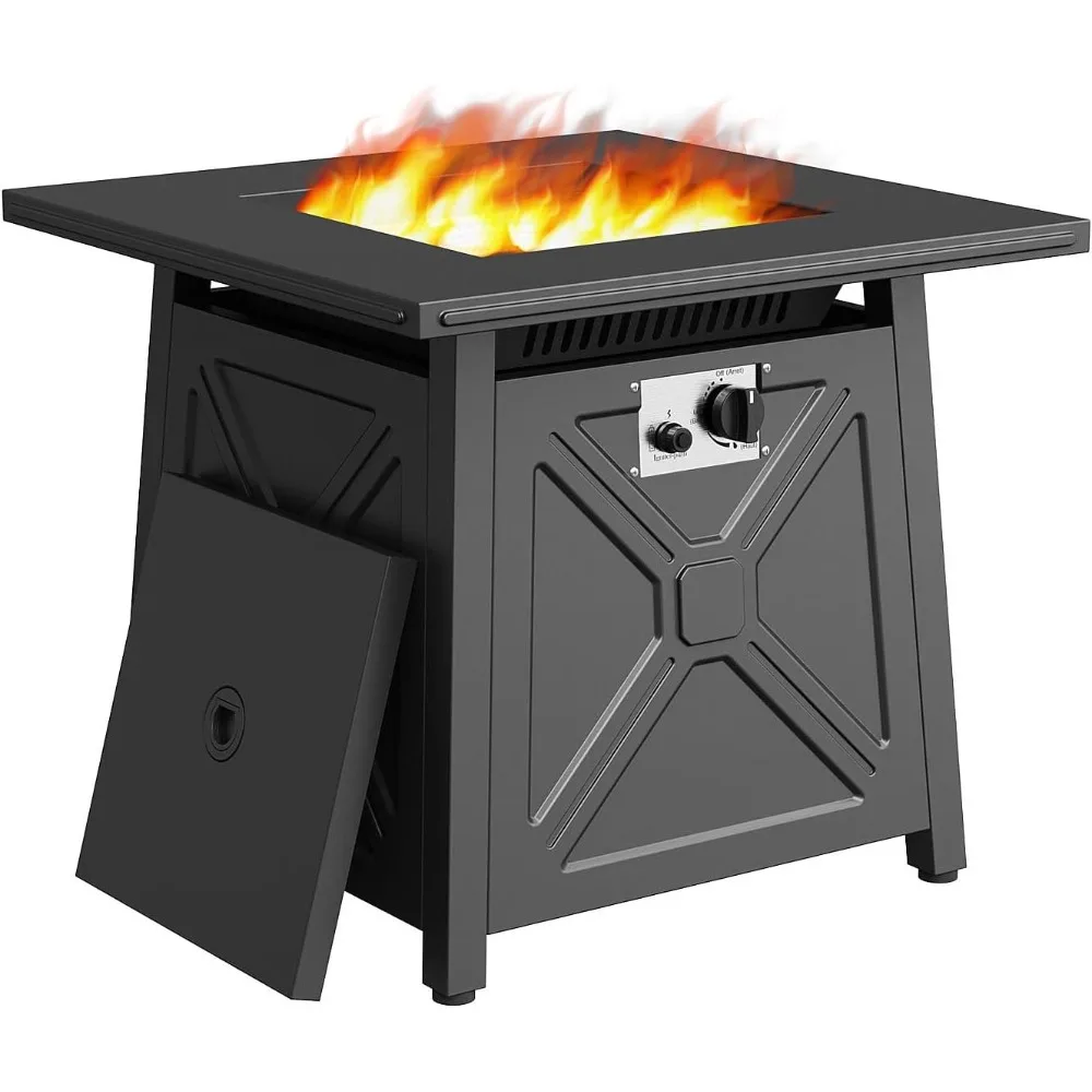 

28" Propane Fire Pit Table,50,000 BTU 2 in 1 Square Fire Table, Gas Firepit Table w/Magnetic Door, Multifunctional Firepit Table